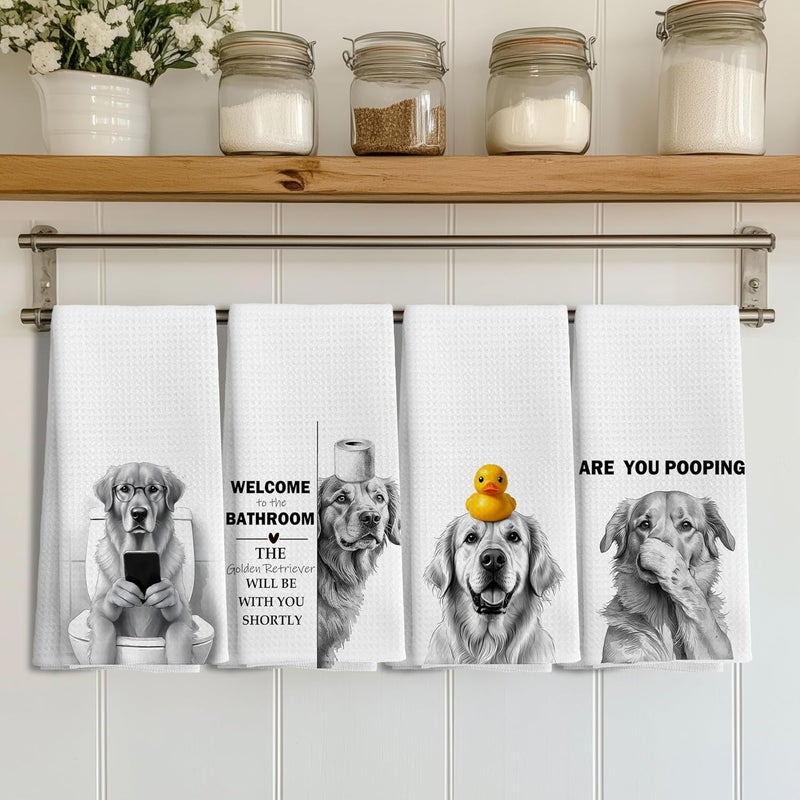 LUKIPOM279 Funny Golden Retriever Gifts Bathroom Hand Towels, Golden Retriever Gifts for Women, Dog Bathroom Decor, 24x16 Inch，Set of 4 - Image 3